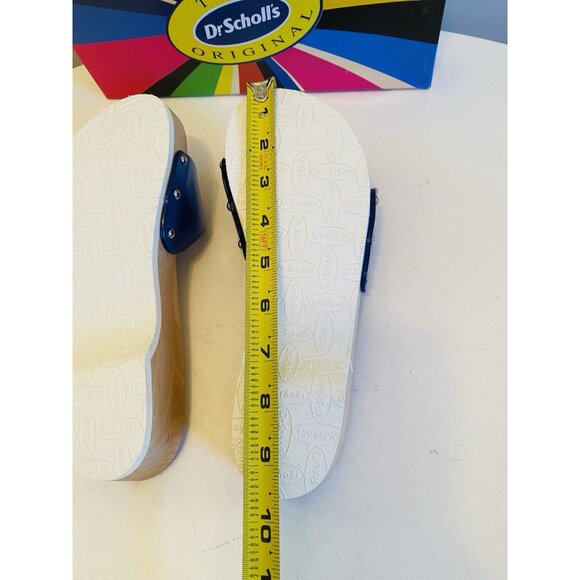 Dr Scholls Women Size 8 M Wood Exercise Clog Sandal Blue Vinyl Slide Shoe New - Picture 11 of 12